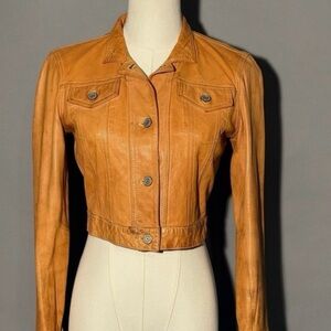 Vintage Gap Tan Leather Cropped Jacket